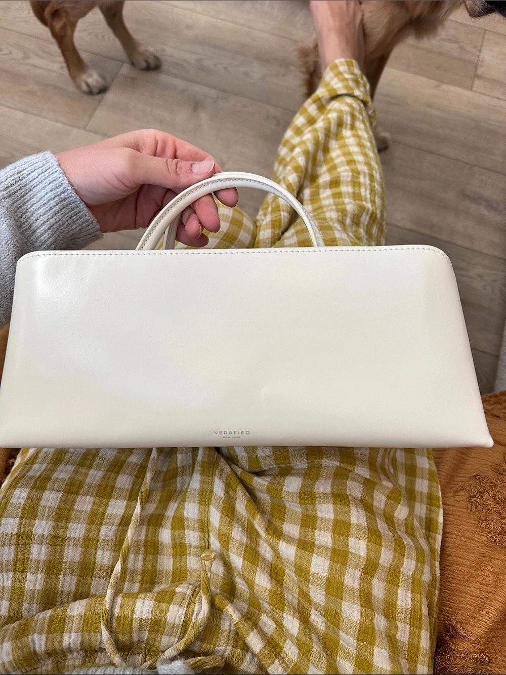VERIFIED NEW YORK White Structured Frame Tote